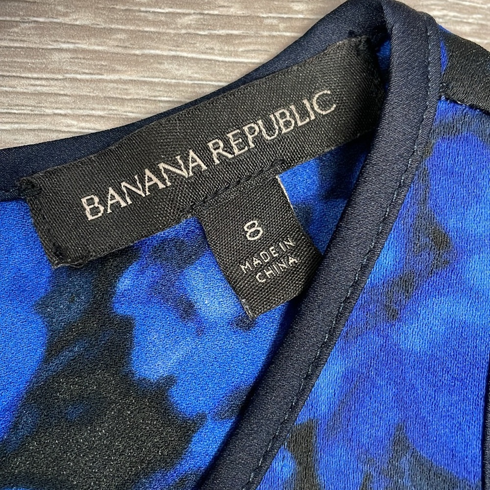 Banana Republic Kristi Black Blue Floral Sleeveless Tie Back Dress Pockets 8 - Picture 11 of 16